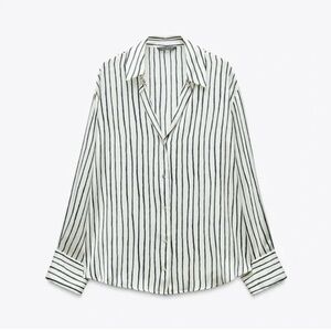 Zara Black and White Striped Button Down Shirt